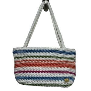 The Sak Classic Mini White Rainbow Striped Crochet Bag